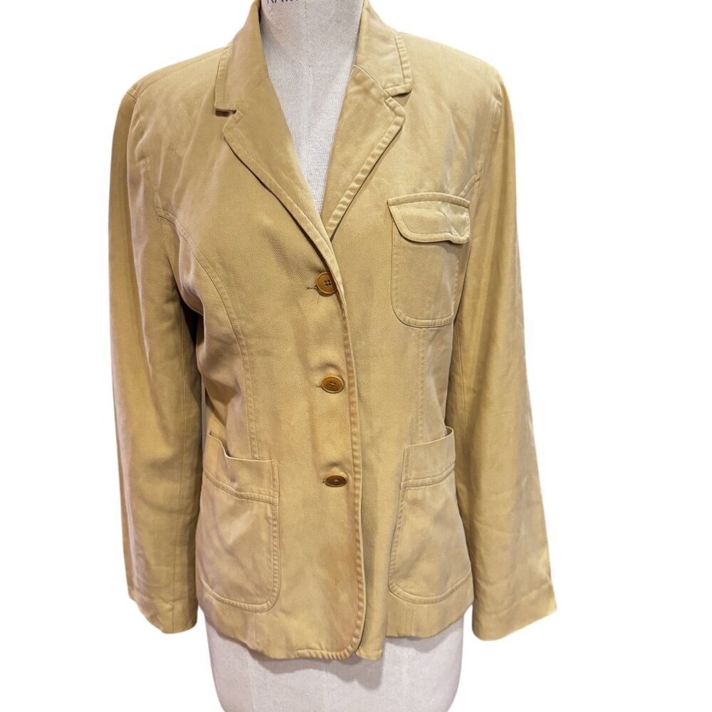 Banana Republic 100% Silk Blazer Jacket Beige Women Size 10 Workwear
